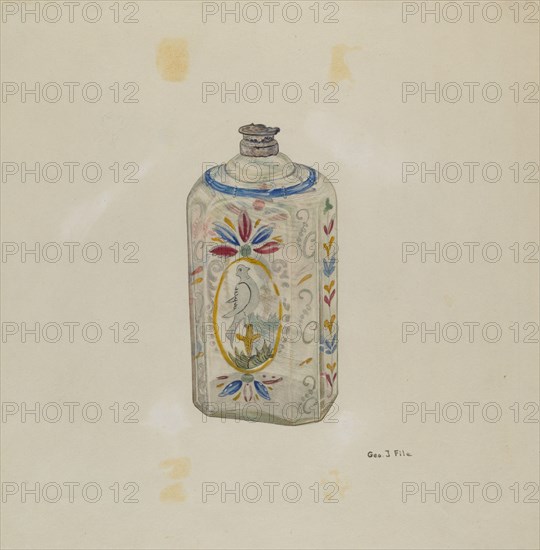 Decorated Glass Flask, c. 1940. Creator: George File.