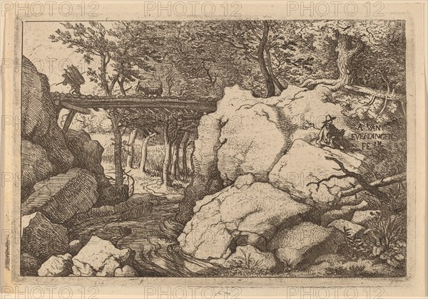 Goat on a small Bridge, probably c. 1645/1656. Creator: Allart van Everdingen.