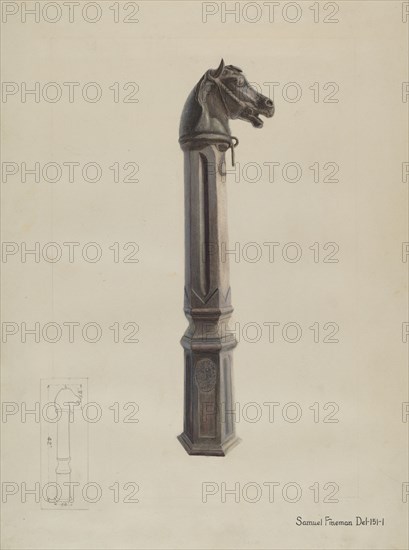 Iron Hitching Post, c. 1937. Creator: Samuel Fineman.