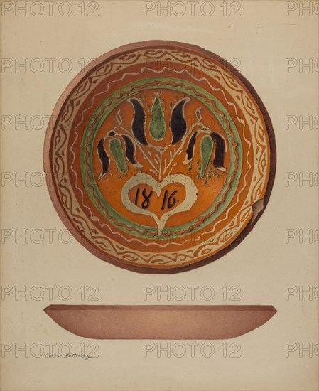 Pa. German Scraffito Plate, c. 1941. Creator: Aaron Fastovsky.