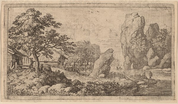 Pointed Boulder at the Bank of a River, probably c. 1645/1656. Creator: Allart van Everdingen.