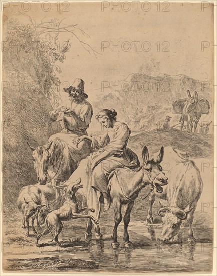 Shepherdess on a Donkey, 1655. Creator: Nicolaes Berchem.