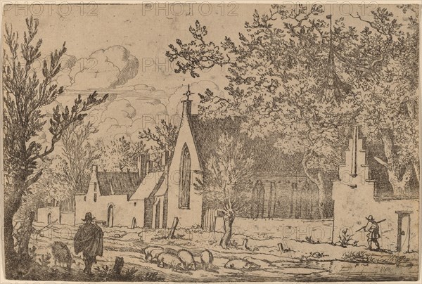 Swine Herd near a Chapel, probably c. 1645/1656. Creator: Allart van Everdingen.