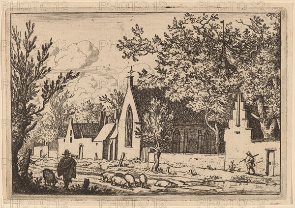 Swine Herd near a Chapel, probably c. 1645/1656. Creator: Allart van Everdingen.