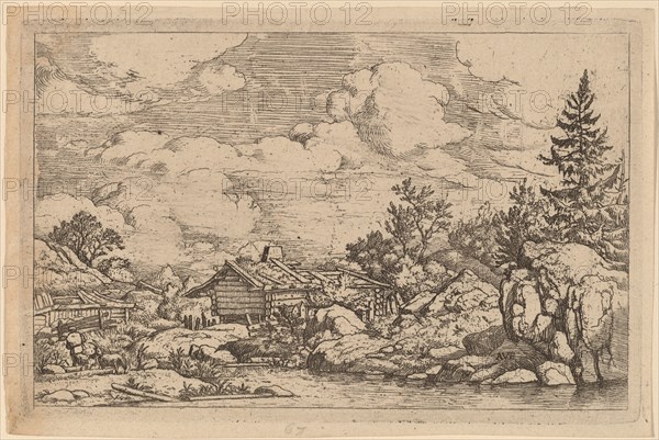 Three Goats at the River, probably c. 1645/1656. Creator: Allart van Everdingen.