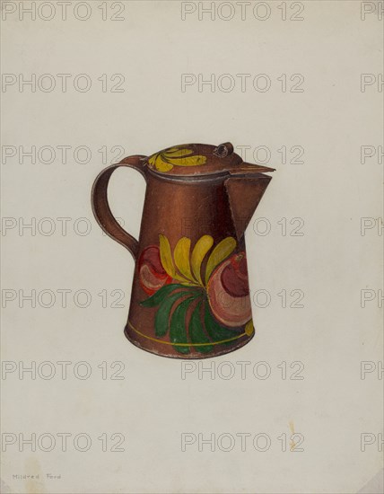 Toleware Syrup Pot, c. 1941. Creator: Mildred Ford.