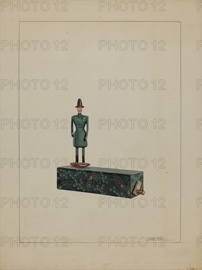 Toy - Man on Music Box, c. 1936. Creator: John Fisk.