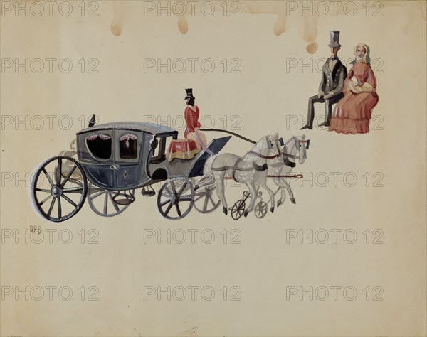 Toy Coach and Two Horses, c. 1936. Creator: Raoul Du Bois.