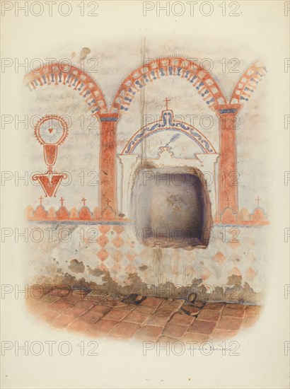 Wall Painting and Baptismal Niche, c. 1941. Creator: Juanita Donahoo.