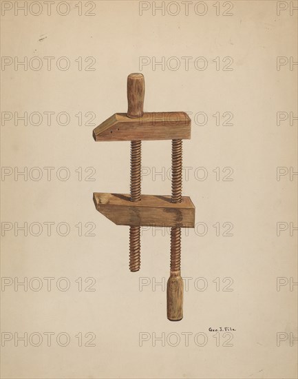 Walnut Screw Clamp, c. 1937. Creator: George File.