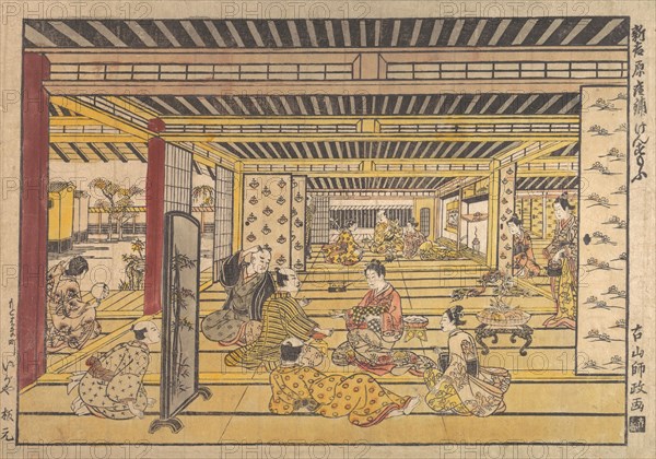 A Game of Hand Sumo in the New Yoshiwara, ca. 1740. Creator: Furuyama Moromasa.