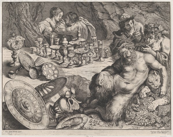 Bacchus and drunken Silenus, 1640-60. Creator: Frans van den Wyngaerde.