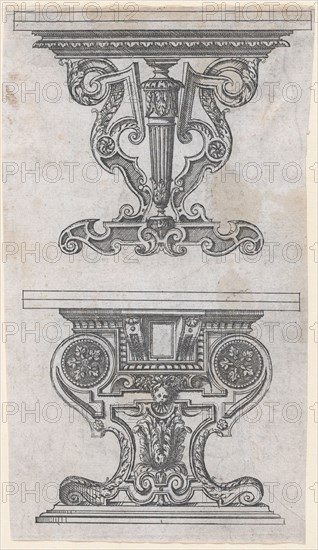 Two Table Designs, 1565-70. Creator: Jacques Androuet Du Cerceau.