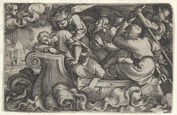 Christ Sleeping During the Storm on Lake Tiberias, from The Story of Christ, 1534-35. Creator: Georg Pencz.