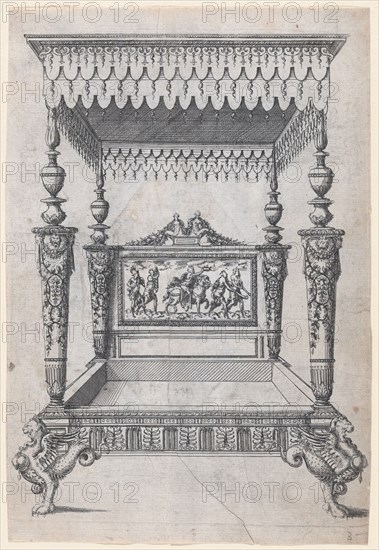 Design for a Four Poster Bed, 1565-70. Creator: Jacques Androuet Du Cerceau.