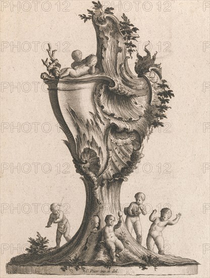 Design for a large Lidded Vase, Plate 1 from: 'Neu inventierte Vasi auf die..., Printed ca. 1750-56. Creator: Jacob Gottlieb Thelot.