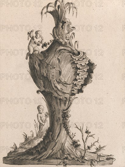 Design for a large Vase representing 'Earth', Plate 3 from: 'Neu inventiert..., Printed ca. 1750-56. Creator: Jacob Gottlieb Thelot.