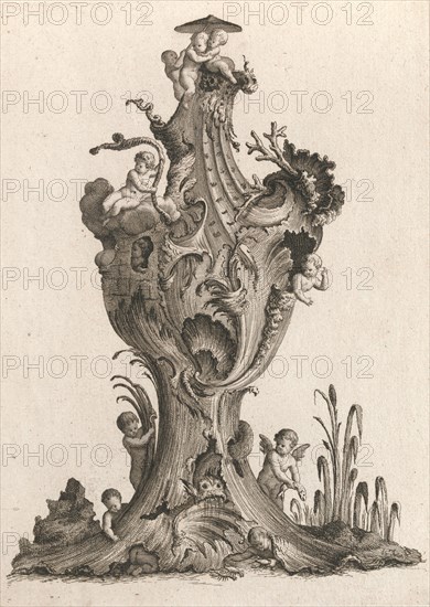 Design for a large Vase representing 'Water', Plate 5 from: 'Neu inventiert..., Printed ca. 1750-56. Creator: Jacob Gottlieb Thelot.