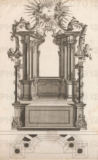 Design for a Monumental Altar, Plate 'o' (?) from 'Unterschiedliche Neu Inv..., Printed ca. 1750-56. Creator: Jacob Gottlieb Thelot.