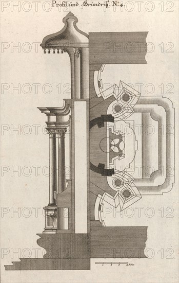 Floorplan and Side View of an Altar, Plate d (2) from 'Unterschiedliche Neu..., Printed ca. 1750-56. Creator: Georg Gottfried Winckler.