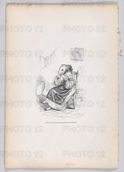 Here is one who mends by nicely biting from Scenes from the Private and Public Life..., ca. 1837-47.