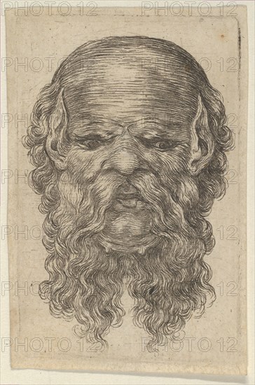 Mask of a Bald Man with Pointed Ears and a Long, Parted Beard, from Divers Masques, ca. 1635-45. Creator: Francois Chauveau.