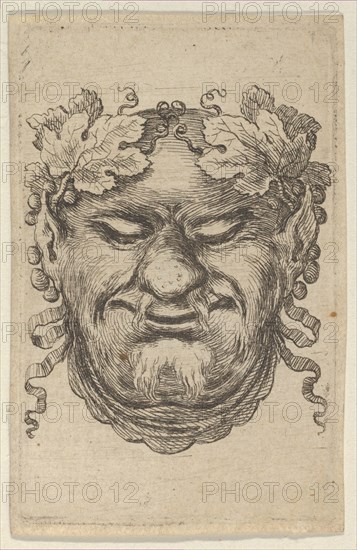 Mask of Bacchus with a Wreath of Grape Leaves and Ribbon, from Divers Masques, ca. 1635-45. Creator: Francois Chauveau.