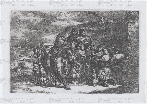 Plate 13: a group of people outdoors including possibly musicians, from the series of cust..., 1850. Creator: Francisco Lameyer Berenguer.