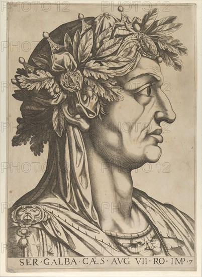 Plate 7: Servius Galba in profile to the right, from 'The Twelve Caesars', 1610-40. Creator: Anon.