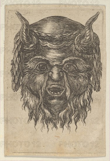 Satyr Mask with a Laurel Wreath Draped Over the Horns, from Divers Masques, ca. 1635-45. Creator: Francois Chauveau.