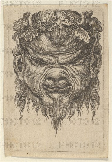 Satyr Mask with an Indented Snout and a Wreath of Oak Leaves, from Divers Masques, ca. 1635-45. Creator: Francois Chauveau.