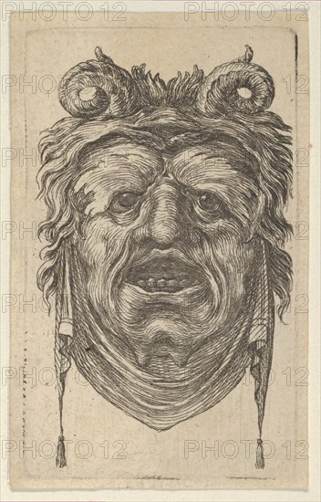 Satyr Mask with Curled Horns, Leafy Eyebrows and a Cloth Hanging Beneath the Chin, ca. 1635-45. Creator: Francois Chauveau.