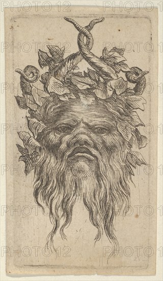 Satyr Mask with Hooked Horns and an Ivy Wreath, from Divers Masques, ca. 1635-45. Creator: Francois Chauveau.