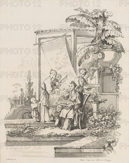 Seated Woman with Children and Servants, ca. 1738-45. Creator: Gabriel Huquier.