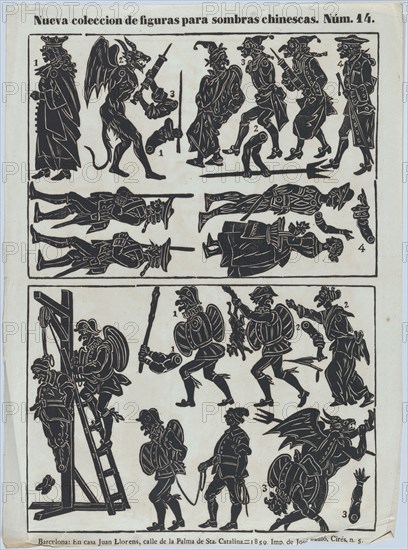 Sheet 14 of figures for Chinese shadow puppets, 1859. Creator: Juan Llorens.