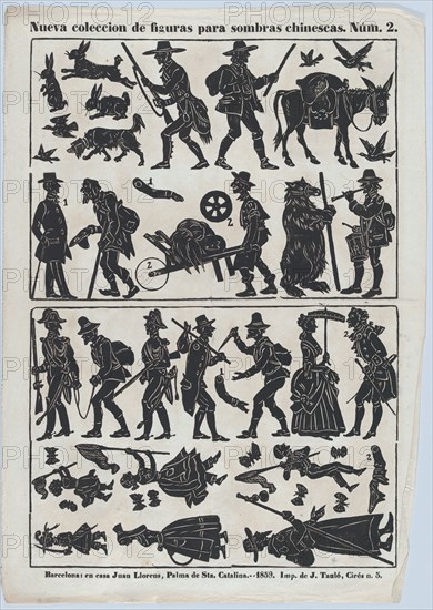 Sheet 2 of figures for Chinese shadow puppets, 1859. Creator: Juan Llorens.