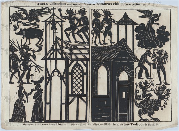 Sheet 5 of figures for Chinese shadow puppets, 1859. Creator: Juan Llorens.