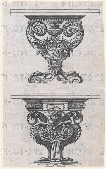 Two Table Designs, 1565-70. Creator: Jacques Androuet Du Cerceau.