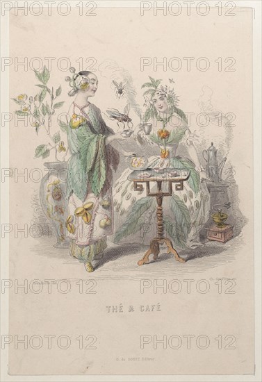 Thé & Café, from Les Fleurs Animées, 1847. Creator: Charles-Michel Geoffroy.