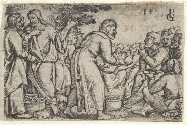 The Miracle of the Loaves and the Fishes, from The Story of Christ, 1534-35. Creator: Georg Pencz.
