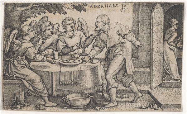 The Three Angels Visiting Abraham, from The Story of Abraham. Creator: Georg Pencz.