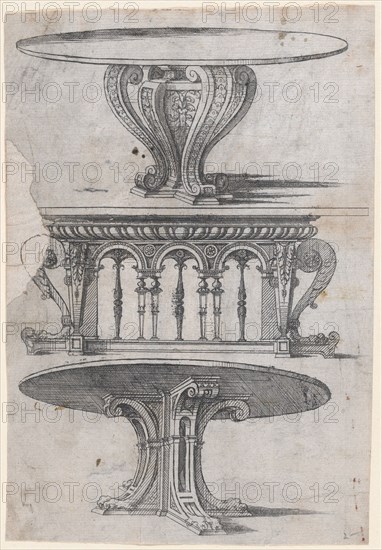 Three Table Designs, 1565-70. Creator: Jacques Androuet Du Cerceau.
