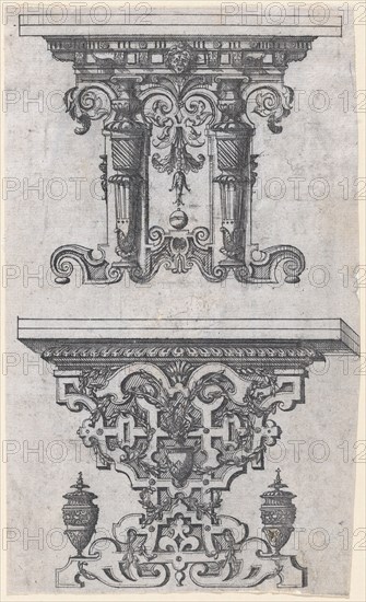 Two Table Designs, 1565-70. Creator: Jacques Androuet Du Cerceau.