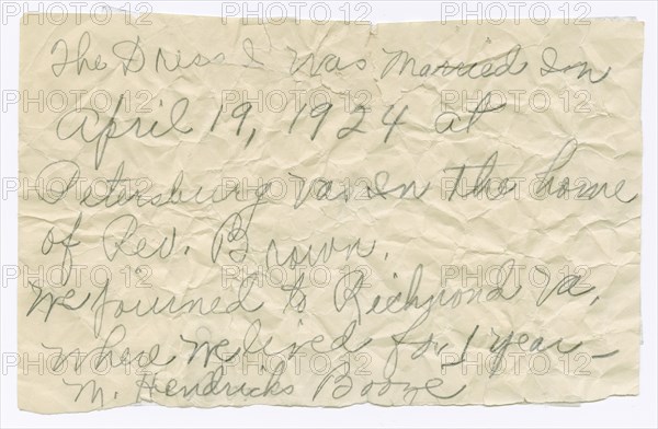 Handwritten note from Magdalene Hendricks Boozé, mid 20th century. Creator: Magdalene Hendricks Boozé.