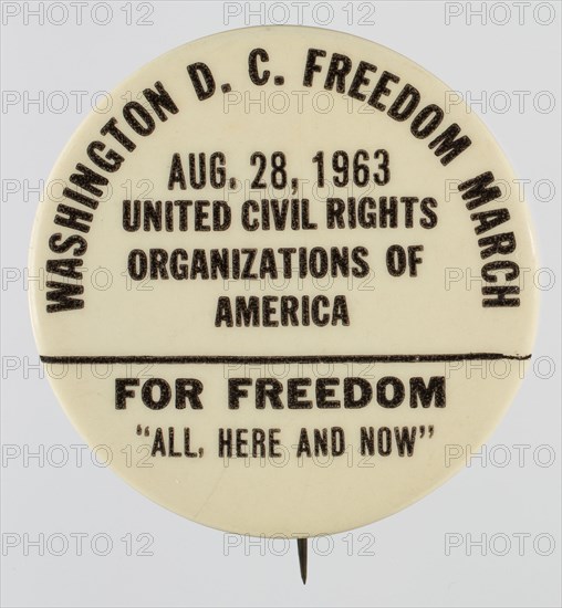 Pinback button for the 1963 Freedom March, 1963. Creator: Unknown.