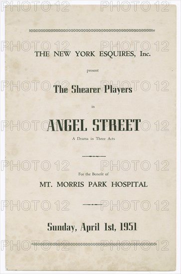 Programme for the Shearer Players' production of Angel Street, 1951. Creator: Unknown.