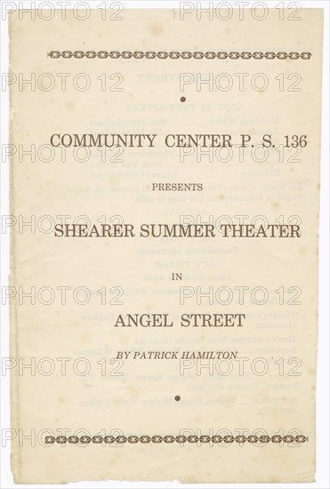 Programme for the Shearer Players' production of Angel Street, 1951. Creator: Unknown.