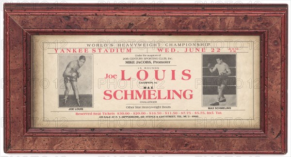Advertisement for boxing match between Joe Louis and Max Schmeling, 1938. Creator: Unknown.