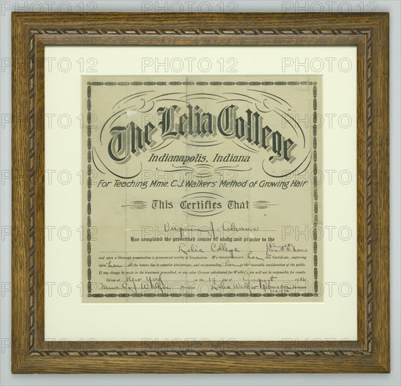 Diploma from The Lelia College, 1916. Creator: Unknown.