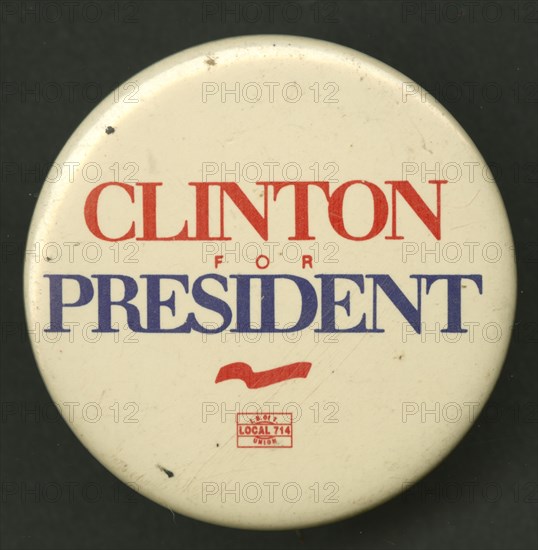 Pinback button for Clinton presidential campaign, 1992-1996. Creator: Unknown.